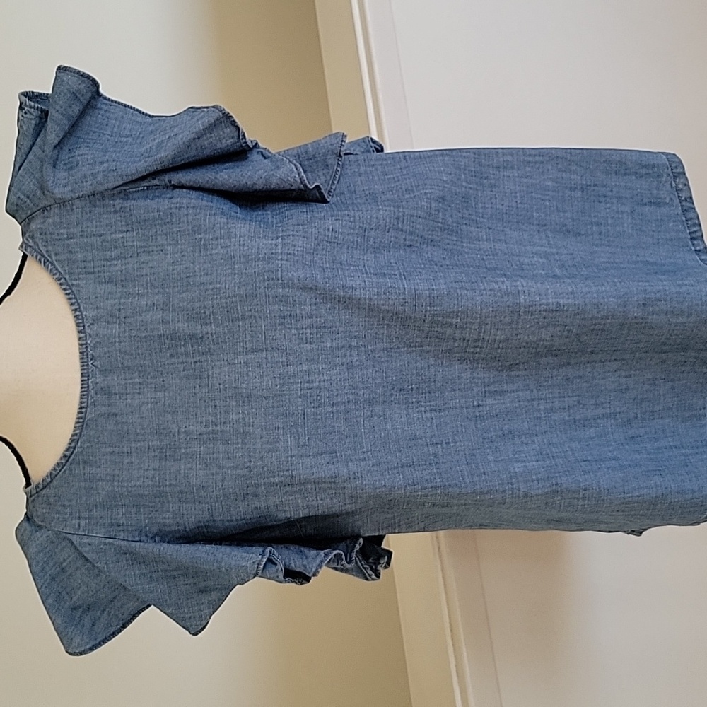 J. Crew Soft Blue Chambray Top, Ruffle Sleeves